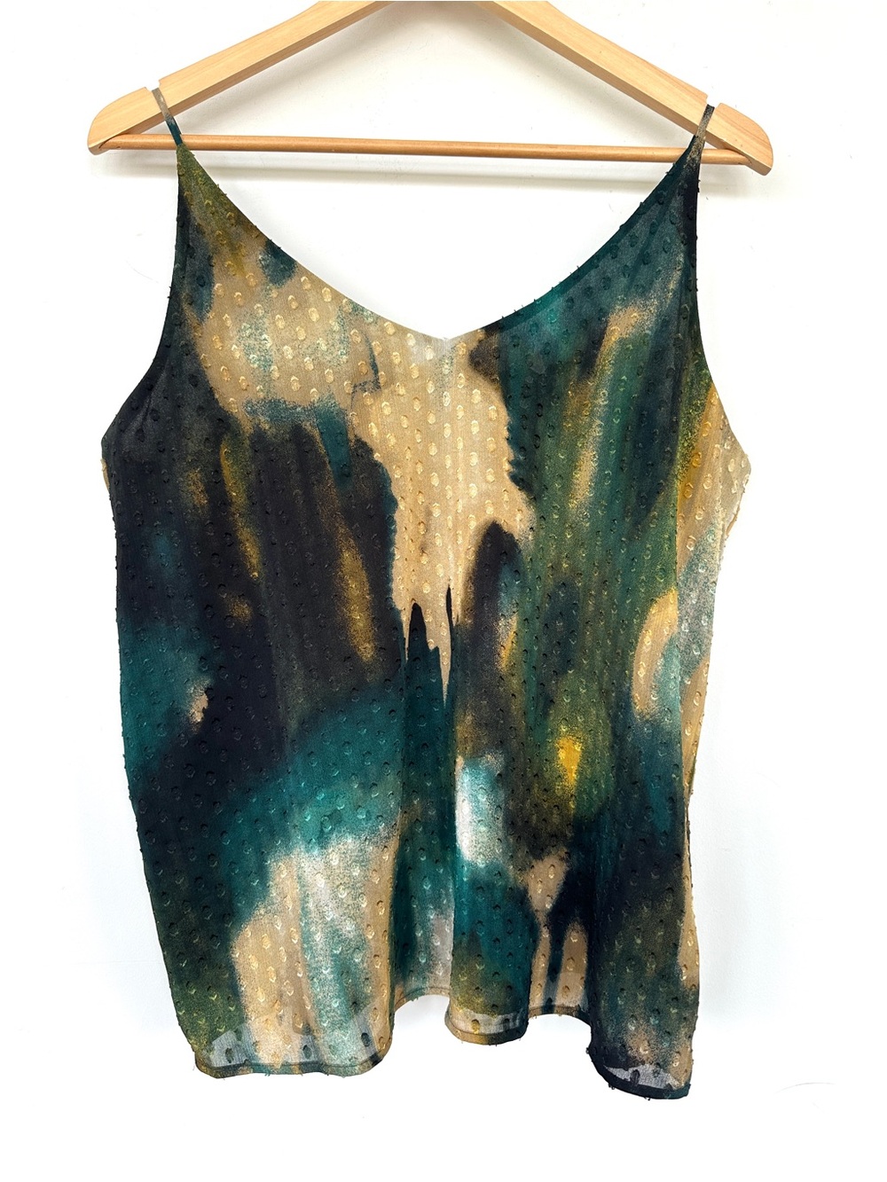 Calvin Klein Sleeveless Abstract Print Cami Tank Top - Green/Beige Flocked